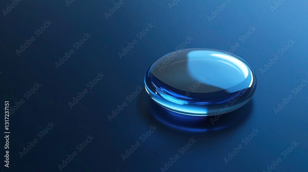 Elegant blue droplet shimmering on a solid reflective surface background Elegant blue droplet shimmering on a solid reflective surface background