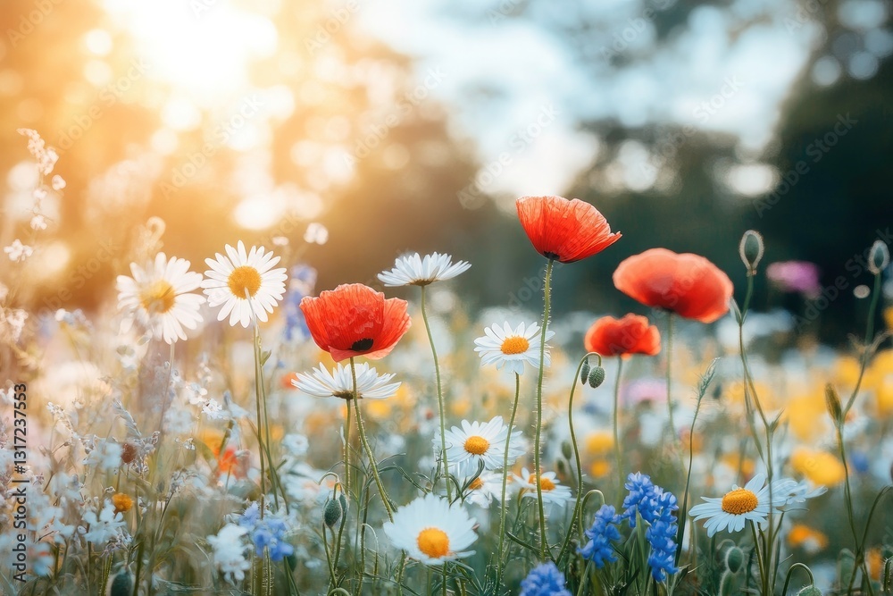 Obraz premium Vibrant Wildflower Meadow in Sunlight