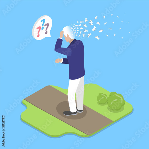 3D Isometric Flat Vector Illustration of Memory Loss, Alzheimer disease