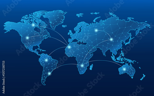 Quantum network connecting the world. Concept of globalization and technological blue communications