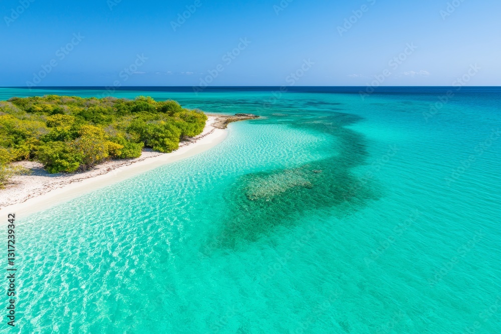 A stunning aerial view of a tropical beach with turquoise waters, white sand, and lush greenery, embodying paradise and tranquility. A stunning aerial view of a tropical beach with turquoise waters, white sand, and lush greenery, embodying paradise and tranquility.