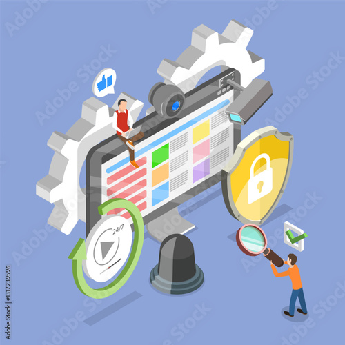 3D Isometric Flat Vector Illustration of Video Surveillance System, CCTV camera, Protection And Safety