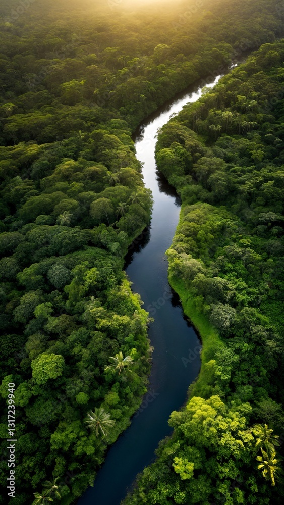 A view of a river running through a lush green forest. A view of a river running through a lush green forest.