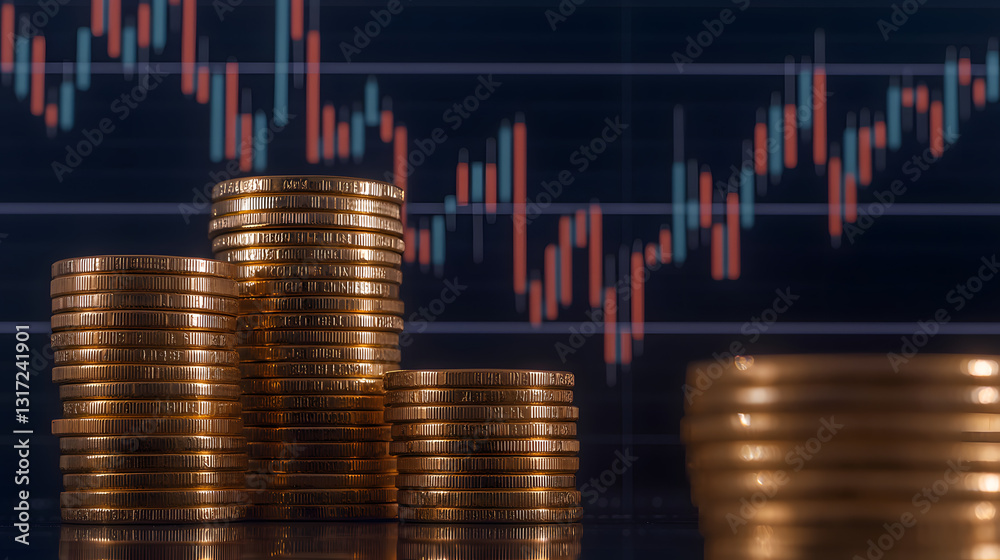 Stacks of gold coins with a rising stock chart in the background, symbolizing financial growth, investment success, and economic prosperity.
Stacks of gold coins with a rising stock chart in the background, symbolizing financial growth, investment success, and economic prosperity.