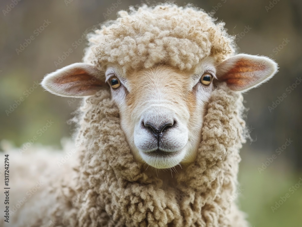 Close-up of a Charming Sheep with Striking Eyes and Curly Fleece Close-up of a Charming Sheep with Striking Eyes and Curly Fleece