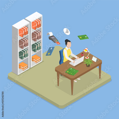 3D Isometric Flat Vector Illustration of Plastic Debit or Credit Card, Cashless Payment
