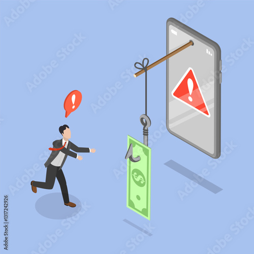 3D Isometric Flat Vector Illustration of Scammer Calling on Phone to Steal Finance, Financial Phishing