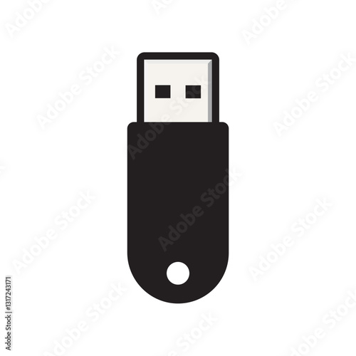 Simple black USB flash drive icon, representing data storage, file transfer, and modern technology. Ideal for digital, IT, and electronic device-related concepts. High-quality vector illustration.