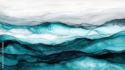 Wallpaper Mural Abstract Blue and Green Liquid Art with Mountainous Waves in Background Torontodigital.ca