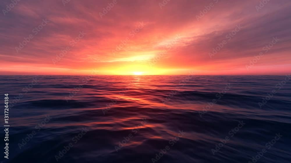 Majestic sunrise paints the tranquil ocean horizon with hues of orange and gold light Majestic sunrise paints the tranquil ocean horizon with hues of orange and gold light