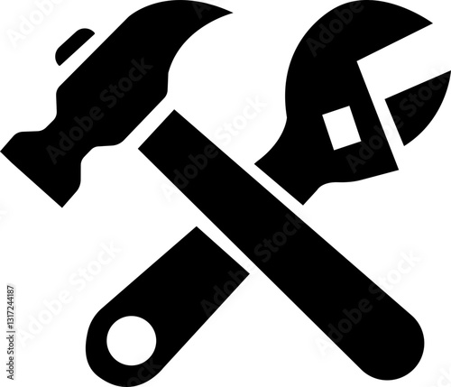 wrench and Hammer tool icon. screw cross wrench Black flat. Repair service symbol