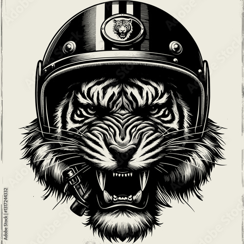 Powerful Tiger in a Motorcycle Helmet - Bold Graphic Design