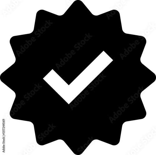 Check mark. Black tick verified badge icon. Approved profile sign. Tick in rounded corners star. Social media official account tick symbol. Top page logo. Safety person in web.