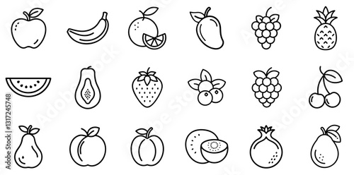 "Common Fruits Icon Set: A Bright and Colorful Collection of Symbols Representing Everyday Fruits"
