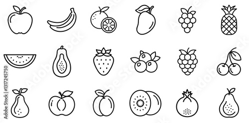 "Common Fruits Icon Set: A Bright and Colorful Collection of Symbols Representing Everyday Fruits"