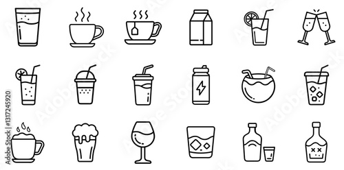 "Refreshing Drinks Icon Set: A Diverse Collection of Symbols Representing Popular Beverages and Refreshments"