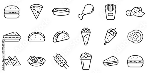 "Fast Food Icon Set: A Dynamic Collection of Symbols Representing Quick Meals, Snacks, and Popular Fast-Food Items"