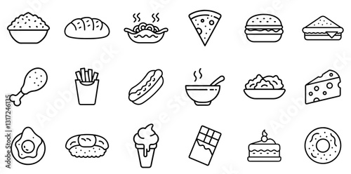 "Dynamic Food Icons Set: A Colorful Collection of Culinary Symbols Representing Popular Dishes and Ingredients"
