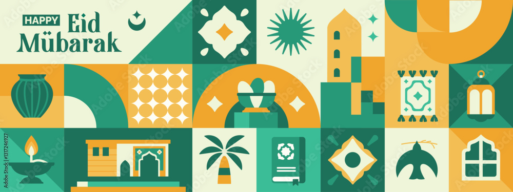 islamic themed eid al-fitr geometric pattern, ramadan kareem with pastel colors, collection of bright colored islamic icons and symbols