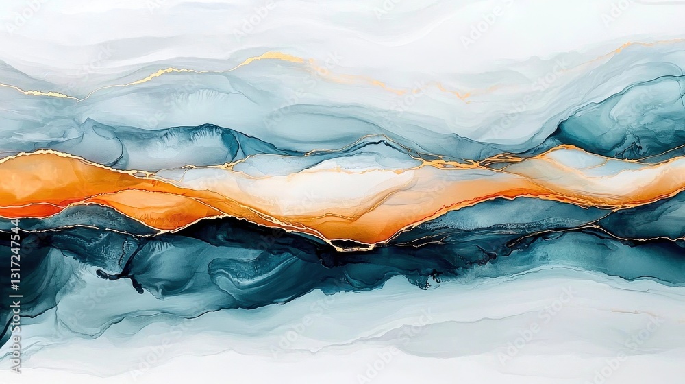 custom made wallpaper toronto digitalAbstract Fluid Art Landscape with Blue and Orange Waves