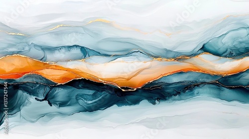 Wallpaper Mural Abstract Fluid Art Landscape with Blue and Orange Waves Torontodigital.ca
