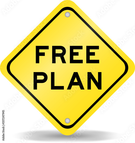 Yellow color transportation sign with word free plan on white background