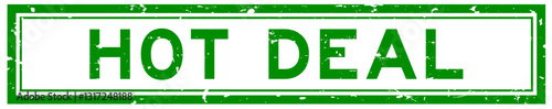 Grunge green hot deal word square rubber seal stamp on white bacckground