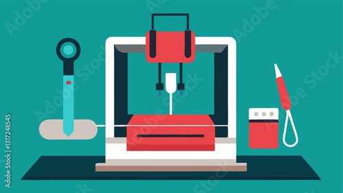 Surgical Tools on Printer Bed A 3D printer with various surgical tools like forceps and scalpels lying on the print bed showcasing the process of tool creation.