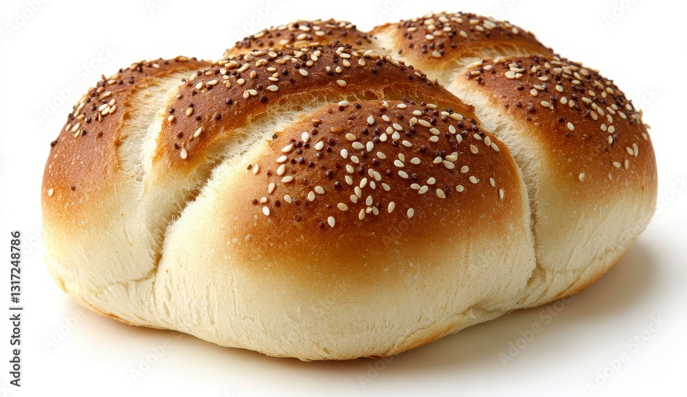 Golden Brown Sesame and Poppy Seed Bread Loaf on White Background