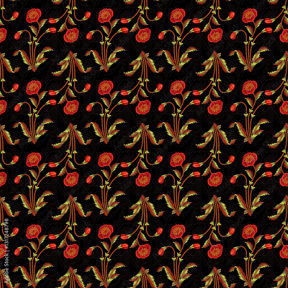 Obraz premium Abstract seamless color full paisley flower leaf bunch pattern
