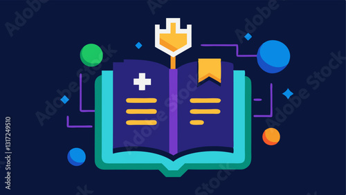 Strategy Guidebook An electronic book or manual od on a gaming desk with glowing pages showing highlighted strategies recommended by AI alongside a player taking notes.