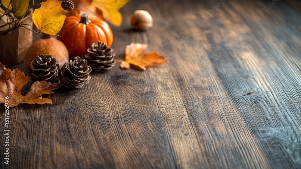 Empty fall table with cozy textures, wooden surface, and subtle autumn decorations, perfect for product photography Empty fall table with cozy textures, wooden surface, and subtle autumn decorations, perfect for product photography