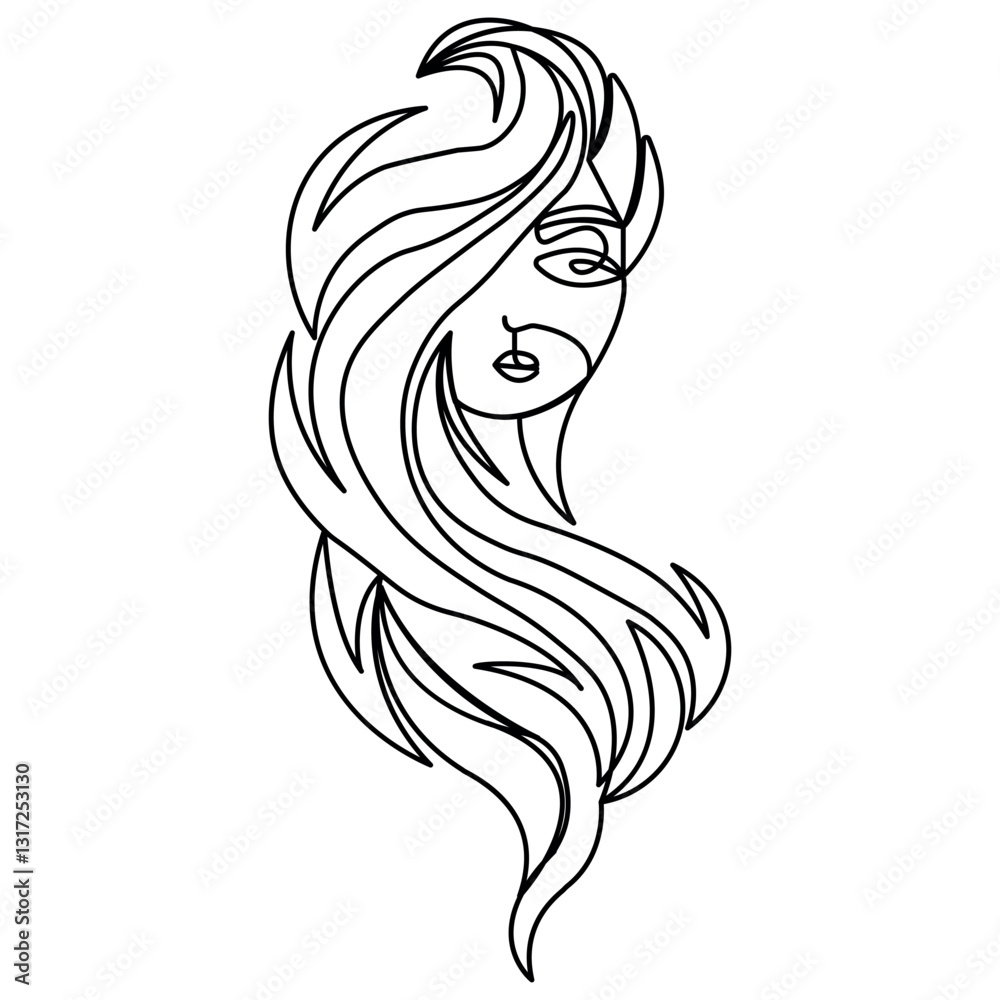 Female face icon continuous one line drawing of outline vector illustration Female face icon continuous one line drawing of outline vector illustration