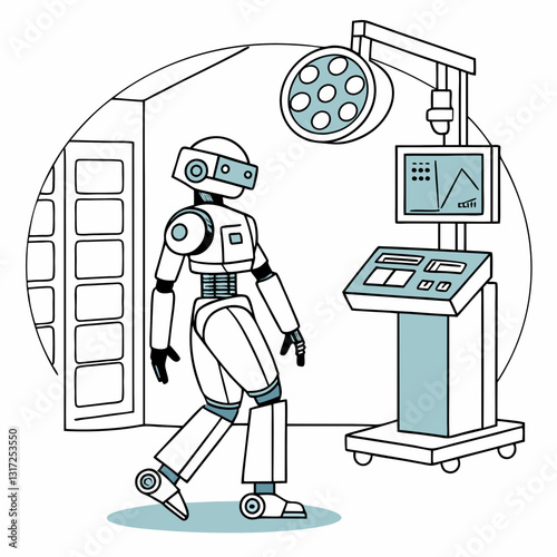 A humanoid surgical robot, designed to mimic human dexterity and movement.
