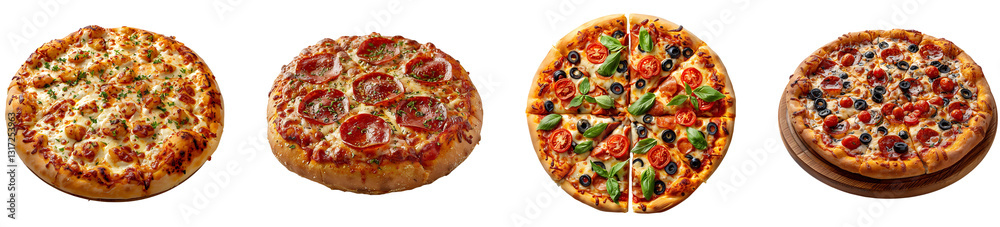 Delicious pizza on transparent background collection set Delicious pizza on transparent background collection set