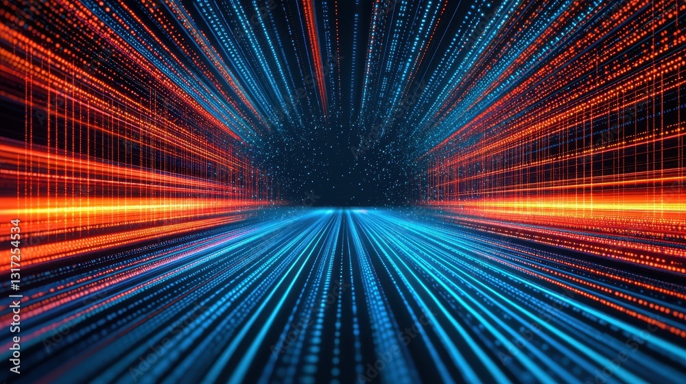 Fototapeta premium Futuristic Data Flow with Vibrant Blue and Orange Light Streams