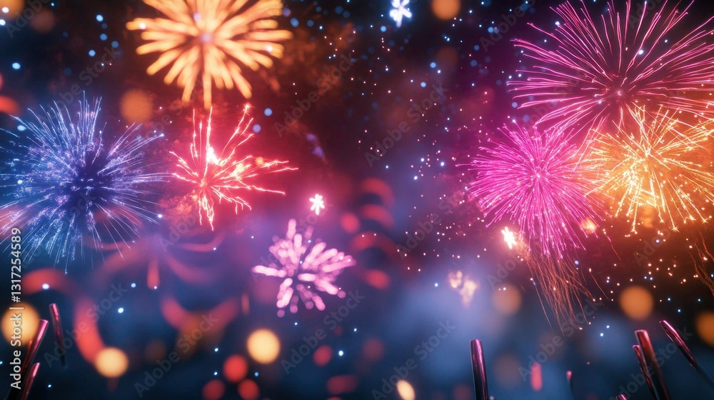 Fototapeta premium Captivating display of festive fireworks illuminating a night sky celebration