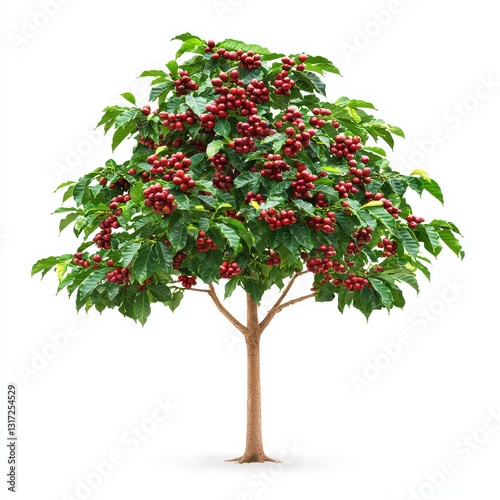 Ripe Coffee Cherries on a Lush Coffee Tree Against a Bright Background