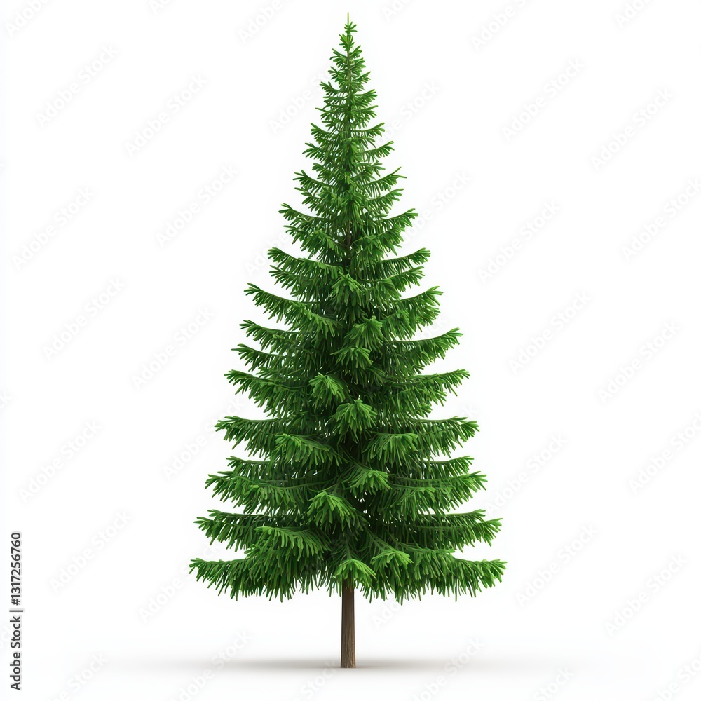 Obraz premium Lush Green Spruce Tree with Conical Shape and Dense Foliage on a White Background