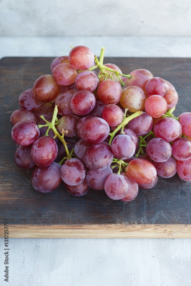 Fresh Dark Purple Grapes Cluster on Wooden Board with Natural Background for Culinary and Health Themes Fresh Dark Purple Grapes Cluster on Wooden Board with Natural Background for Culinary and Health Themes