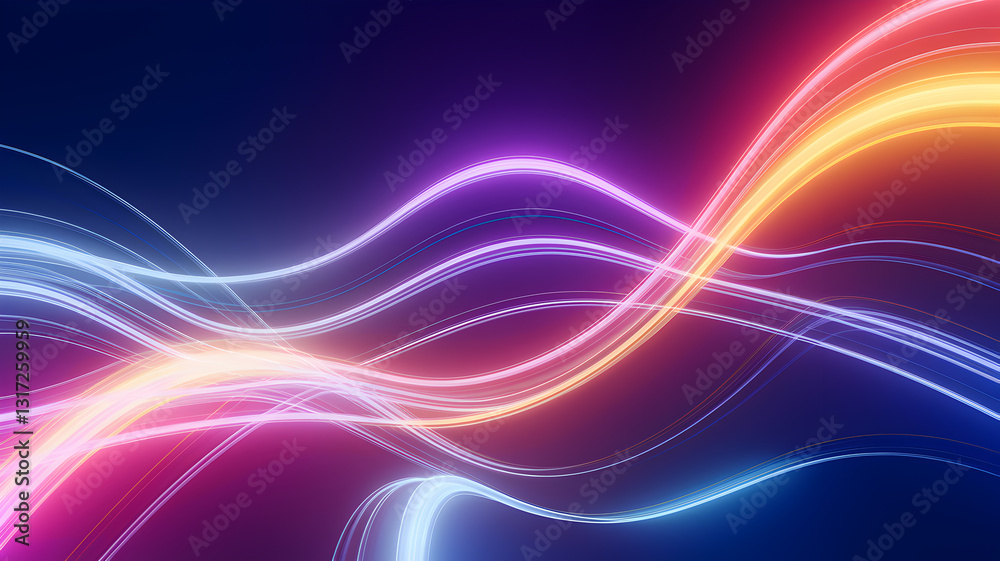 Naklejka premium Abstract colorful light waves flowing across a dark background, creating a vibrant digital atmosphere
