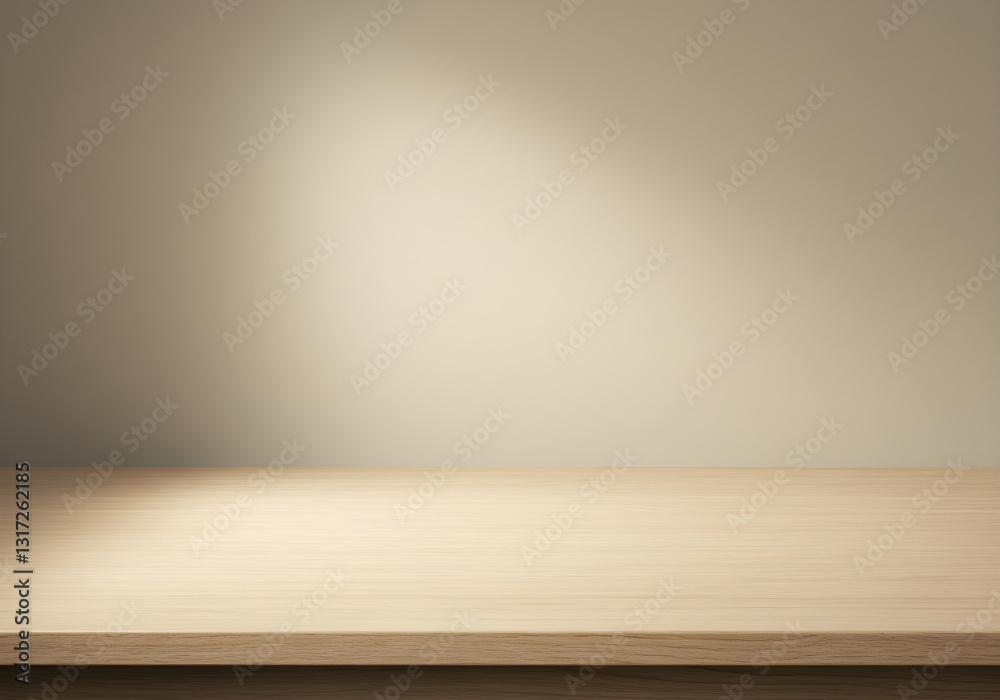 Illuminated Wooden Surface Against Neutral Background