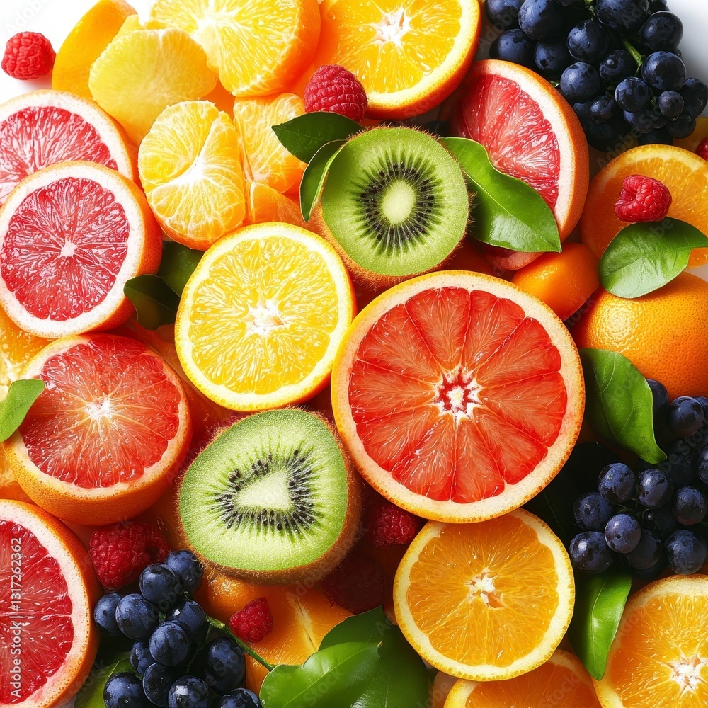 Vibrant Citrus Fruits and Berries Closeup Vibrant Citrus Fruits and Berries Closeup