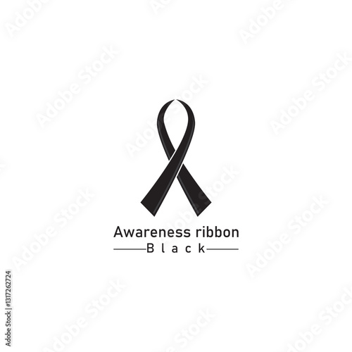 Realistic black ribbon  death symbol . Vector illustration