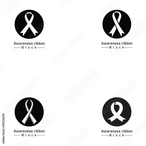 Realistic black ribbon  death symbol . Vector illustration