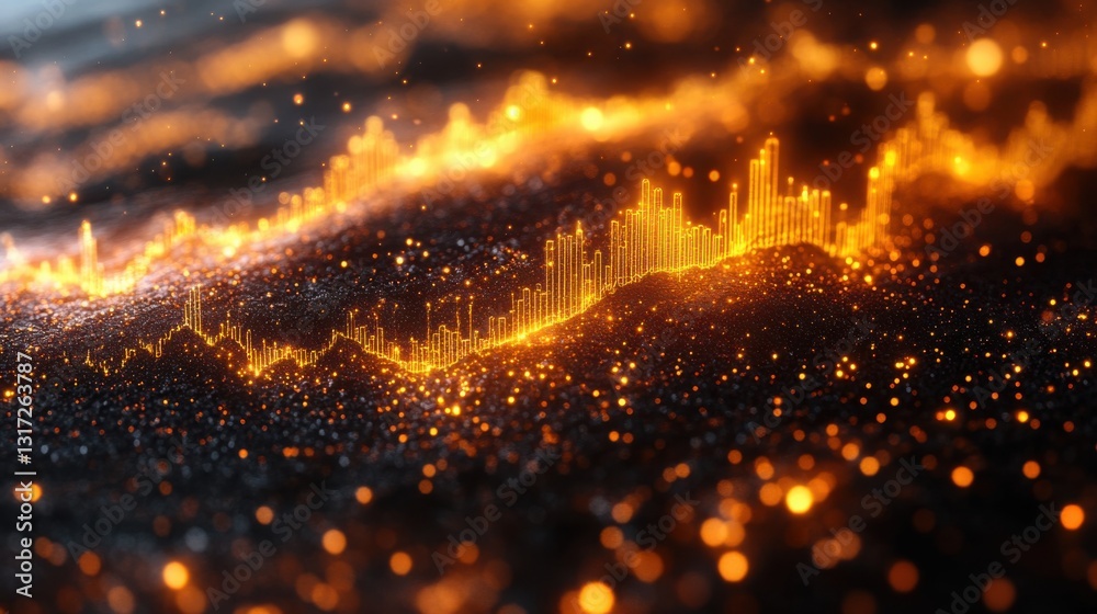 Fototapeta premium Abstract glowing golden data graph visualization digital stock market chart financial technology
