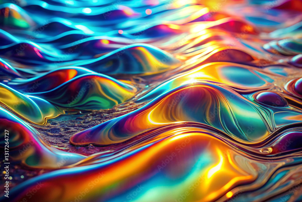 A hyper-fluid, wavy surface with a refractive, glassy effect, where colors blend seamlessly like a thermal heat map