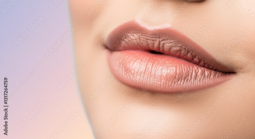 Obraz premium Close-up of woman's lips with minimal makeup, showcasing smooth skin