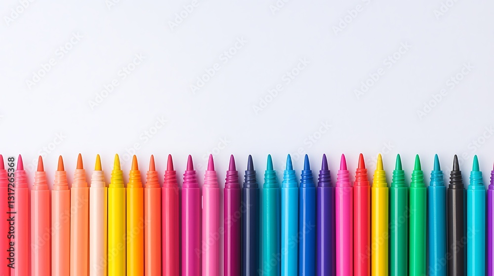 Vibrant Array of Crayons in Multiple Colors Lined Up on Bright White Background Vibrant Array of Crayons in Multiple Colors Lined Up on Bright White Background