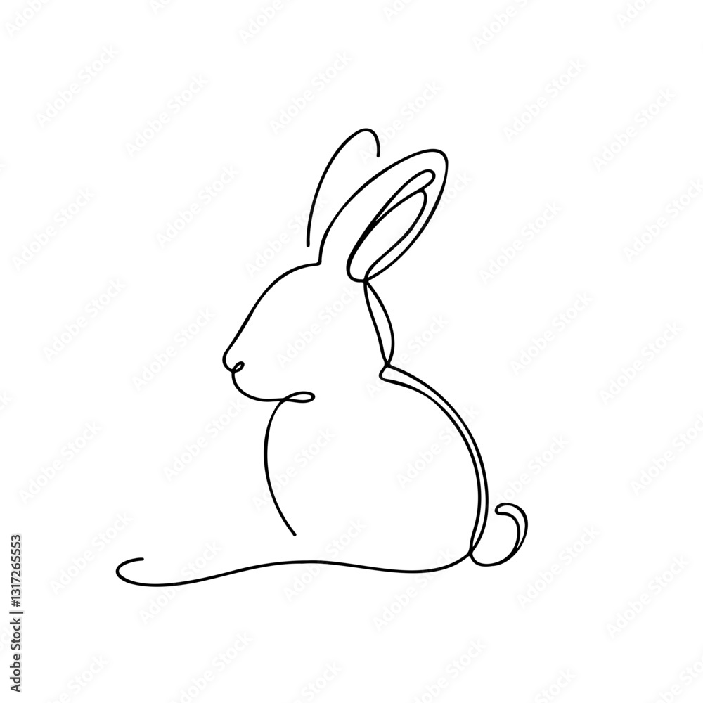 One-line drawing of a rabbit in profile